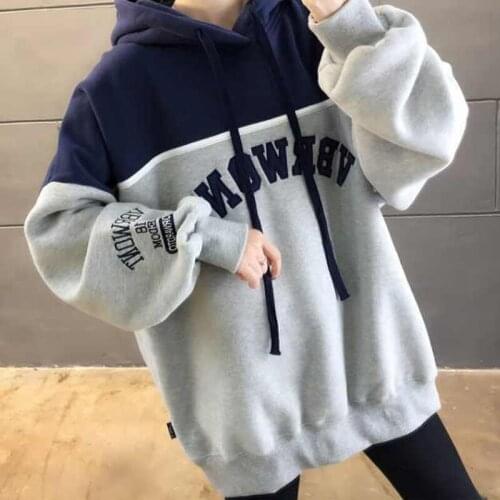 Zoki Autumn Loose Hoodies Women Print Letter Sweatshirts Vintage Patchwork Pullover Casual Long Sleeves Hoodies Korean New 2021