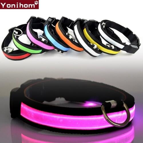 Pet Dog Collar Luminous LED Nylon Pet Dog Collar LED Light Night Safety Light Pet Supplies Collar Perro LED Dogs Collar for Cats