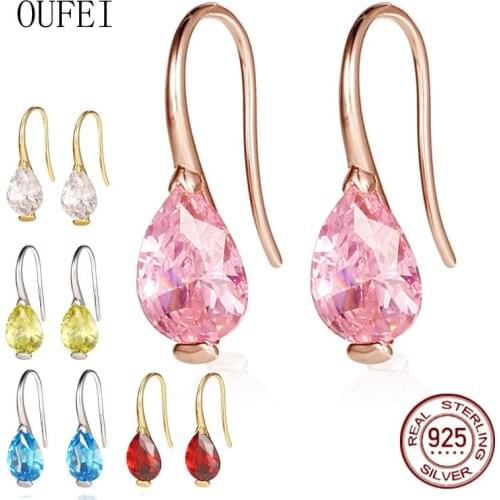 OUFEI 925 Sterling Silver Crystal Earrings For Women Fine Charm Earring Shiny Crystal Multiple Colour Earrings 2020 New