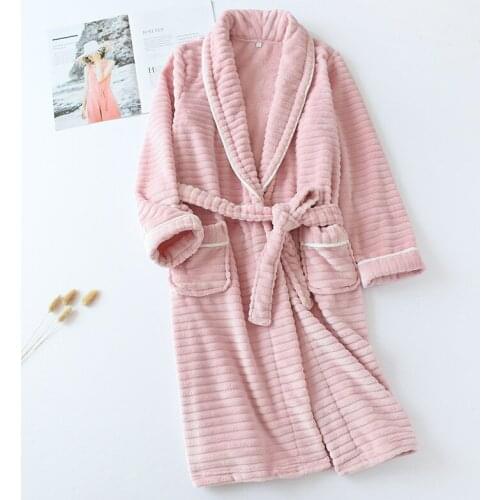 Thick Warm Winter Bathrobe for Women Men Soft Solid Kimono Bath Robe Couples Plush Nightgown Pajamas Home Service Flannel Robes