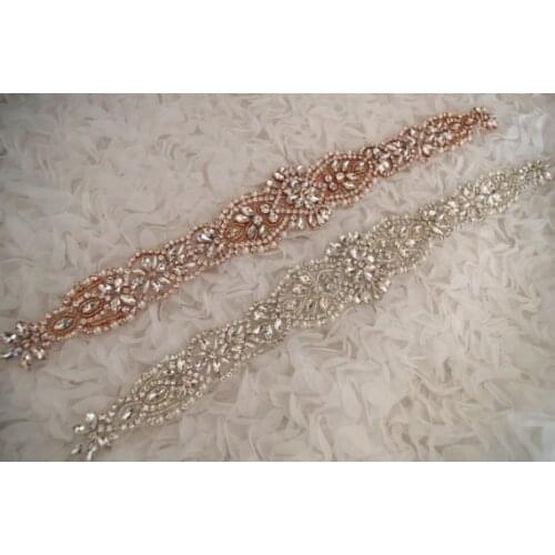 Rose Gold Rhinestone Sash Belt For Bridal Sash Silver