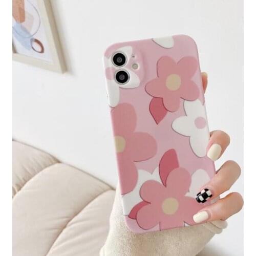 Pink Matte Pattern Flower Phone Case for iPhone 12 11 Pro Max 7 8 Plus Xr Xs Max X Floral Shockproof Silicone Back Cover