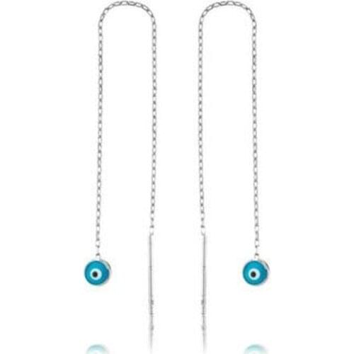 VAOOV 925 Sterling Silver Chain Evil Eye Earring - Made in Turkey