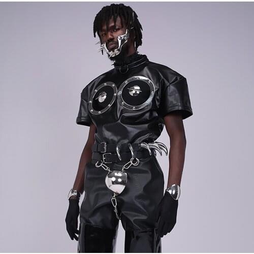 Pu Leather Gogo Dancer Costume Adult Metallic Clothes Festival Outfit Performance Costume Western Wear DJ DS Clubwear DL7811