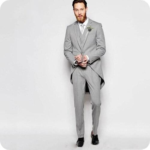 Vintage Grey Tailcoat Men Suits Wedding Suits Slim Fit Man Blazer Costume Homme Jacket 3Piece Pants Vest Groom Tuxedos Ternos