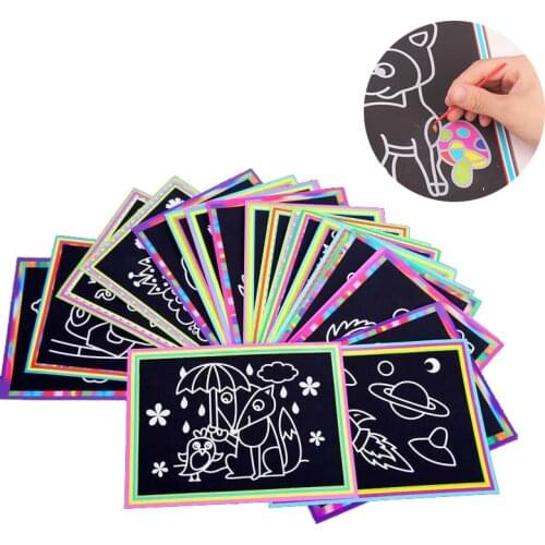 10 pcs 13x 9.8cm Scratch Art Paper Magic Painting Paper with Drawing Stick For Kids Toy Colorful Drawing Toys