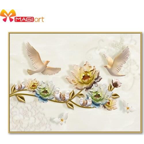 Cross stitch kits Embroidery needlework sets 11CT water soluble canvas patterns 14CT Animal style Peony Flying Pigeon-NCMA111