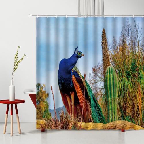 Bathroom Curtains Cactus Tropical Plant Spring Flower Wood Grain Pebble 3D Printing Waterproof Child Bath Curtains Set With Hook