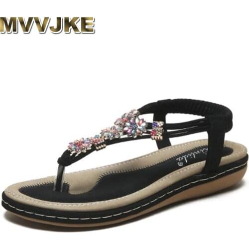 MVVJKE Summer new Shoes Woman flat bohemian sandals Sandalias Woman Shoes Woman thongs color rhinestones women sandals