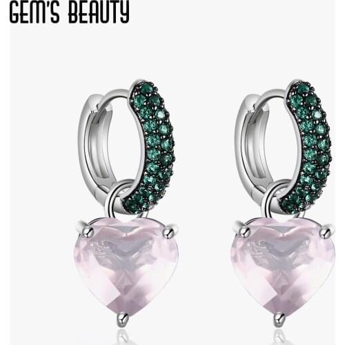 GEMS BEAUTY 925 Sterling Silver Gemstone Heart Earrings Natural Rose Quartz Handmade Statement Earrings Drop Earrings For Women