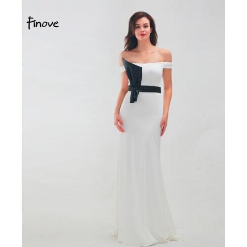 Finove Prom Dress 2020 Long Straight Sexy Off The Shoulder Pleat Flower Beaded Sashes Formal Party Woman Dress Vestido de fiesta