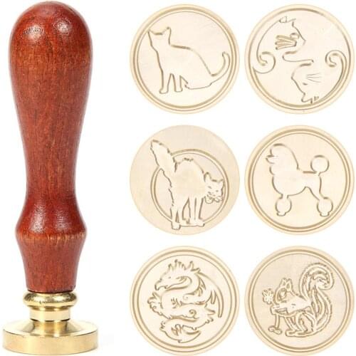 Retro Animal Pattern Wax Seal Stamps Wooden Handle Sealing Wax DIY Crafts Scrapbooking Stamps Wedding Decorative Envelope