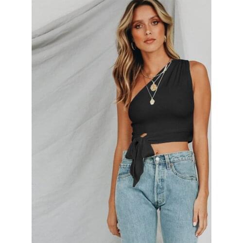 ZHUOFEI new solid shirt for ladies one shoulder sleeveless tops streetwear woman summer cloth female S-XL