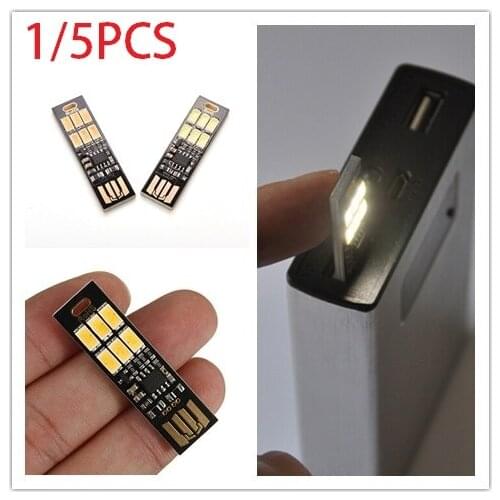 1/5PCS Power Bank Computer Laptops 1W 5V Portable Mini USB Power 6 LED Night Light Lamp Touch Dimmer White Light