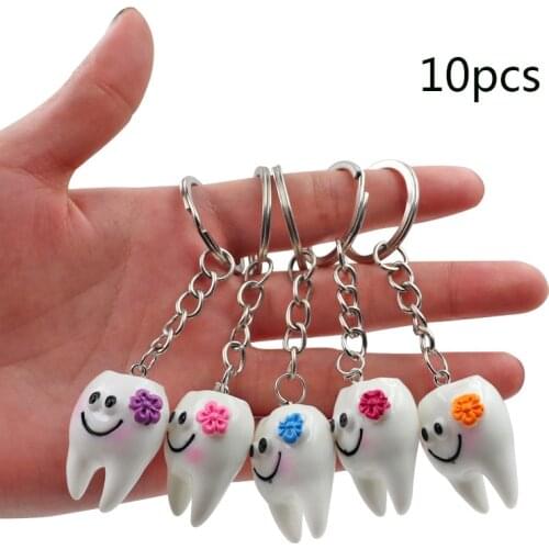 10pcs Dental Teeth Shape Model Simulation Tooth Key Chain Fashion Cartoon Lovely Girls Gift Pendant Teeth Key Chain
