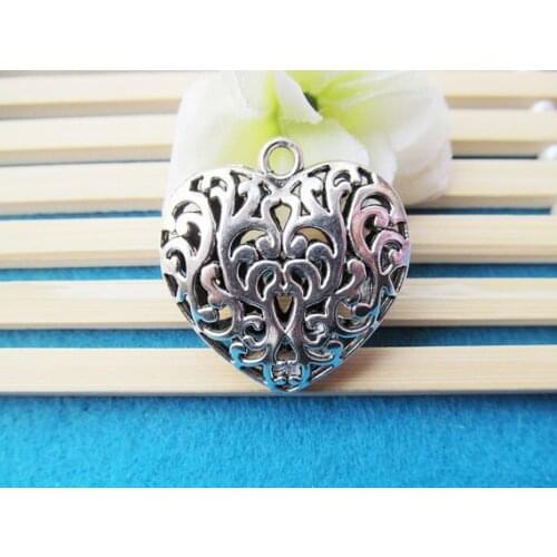 10pcs 35mm AAAAA Quality Antique Silver tone Filigree Hollow Heart Pendant Charm,The Vampire Diaries Caroline Forbess Charm