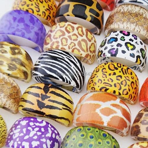 2015 Nen Mix 20pcs Zebra Leopard Tiger Top Resin Fashion Party Rings Wholesale Jewelry Lots