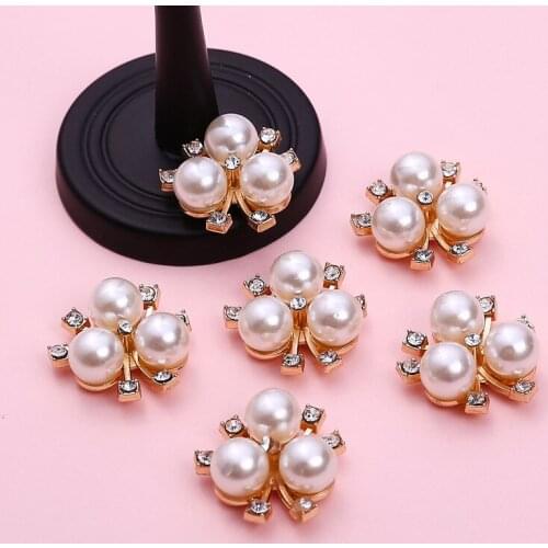 5/10pcs/set Pearl Flower Button DIY Rhinestones Buttons Alloy Diamante Crystal Bow Wedding Decoration Sewing Decor Accessories