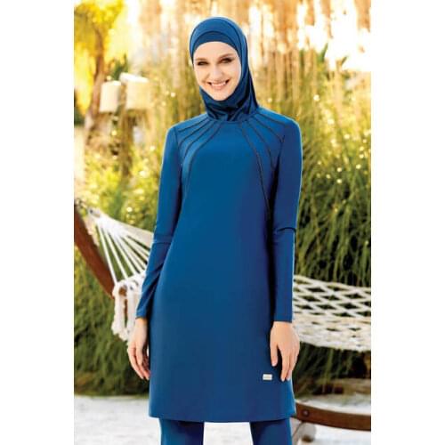 Adasea 4100-19 Light Navy Blue Full Off Hijab Swimwear