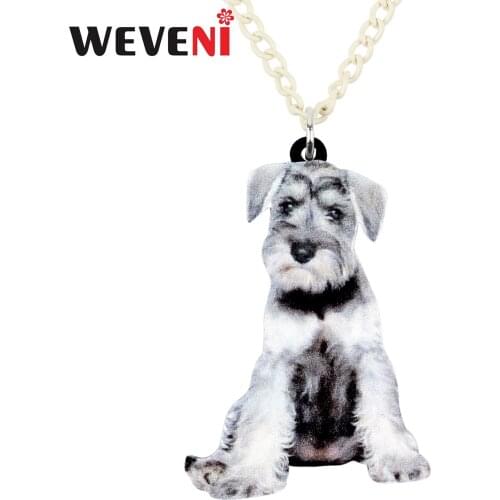 WEVENI Acrylic Novelty German Schnauzer Dog Necklace Pendant Chain Collar Cartoon Animal Pets Jewelry For Women Girls Gift Bulk