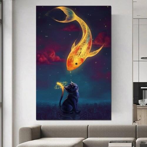 Golden Fish Clock 5D Diy Diamond Painting Full Square Round Cat Cloclk Embroidery Sale Rhinestones Pictures Wall Art gift