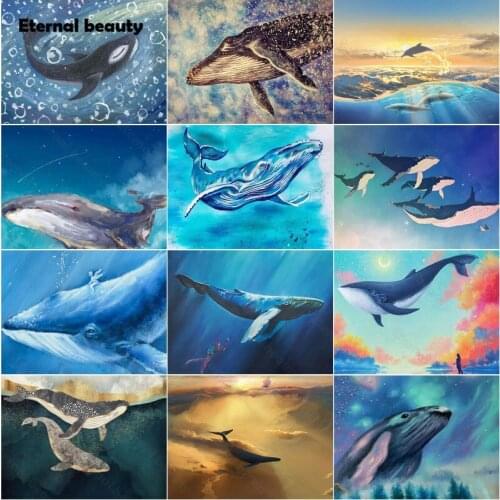 Diamond Painting Dolphin Sea Landscape Art Diamond Embroidery Hand Painted Mosaic Oil Painting Cross Stitch Kits Home Decoration