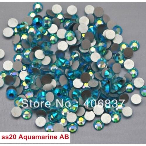 Free Shipping! 1440pcs/Lot, ss20 (4.8-5.0mm) Aquamarine AB Flat Back Non Hotfix Glue On Nail Art Rhinestones