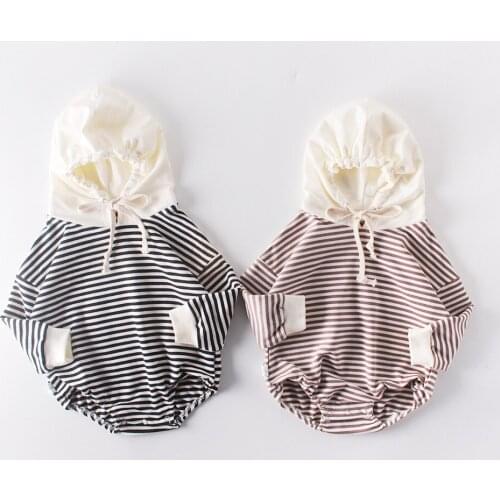 0-24M Baby Boys Girls Striped Bodysuit Cotton Baby Hooded Jumpsuits Spring Infant Kids Playsuits Overalls Autumn Boys Clothes