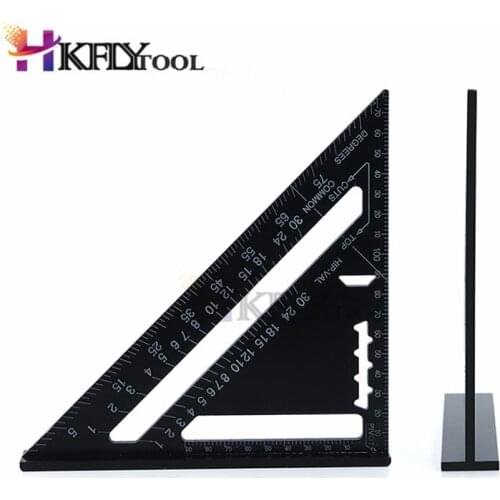 Black Triangular Measuring Ruler 7 Inch Metric Aluminum Alloy Speed Square Roofing Triangle Angle Protractor Trammel Tools
