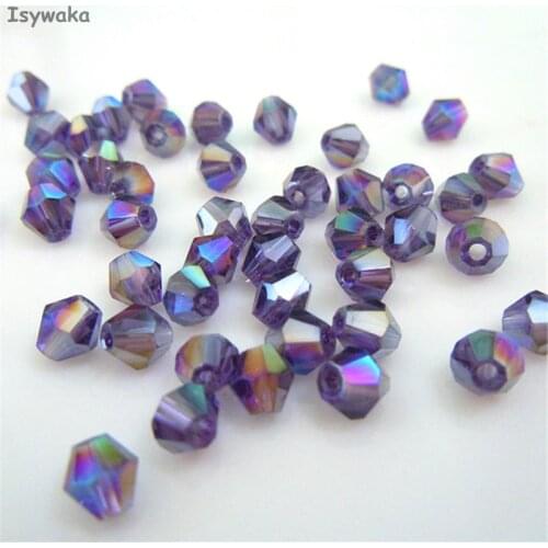 Isywaka Sale Purple AB 6mm 48PCS Bicone Austria Crystal Beads charm Glass Beads Loose Spacer Bead for DIY Jewelry Making
