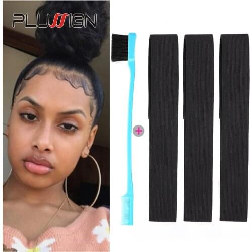 3Pcs Velcro Edge Wrap Elastic Band 2.5-4Cm Adjustable Wig Band With 1Pcs Double Side Edge Brushes Edge Headband For Lace Frontal