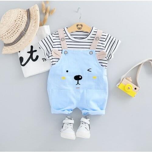 2021 Summer Clothing Set For Boys Girls Striped T-Shirt + Overalls 2pcs Suit For Kids Birthday Present Toddler Children Clothes