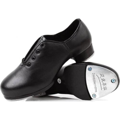Leather Tap Dance Shoes for Children Boys Girls 3Years-15Y Students Lacing High-impact Aluminum Plate Taps Step dance Shoe 26-40
