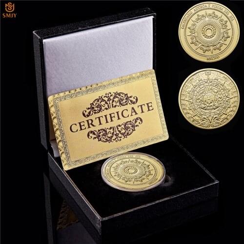Mexican Ancient Culture Mayan Prophecy Calendar Gold Plated Euro Souvenir Coin W/Luxury Box Display