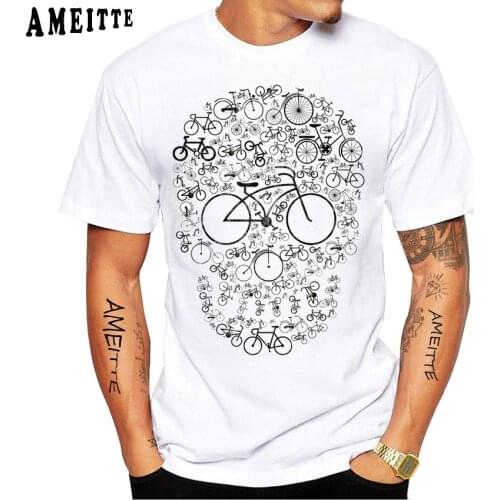 Fashion Mens Bicycle Skull Head Design Print T-Shirt Creative Road Bike Bicycle White Print Tops Hipster Man Tee shirt