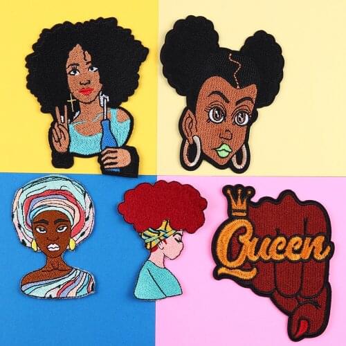 Cartoon African girls Iron On fist Embroidered Clothes Patches For Clothing Stickers Garment Apparel Accessories Diy Coat Badges