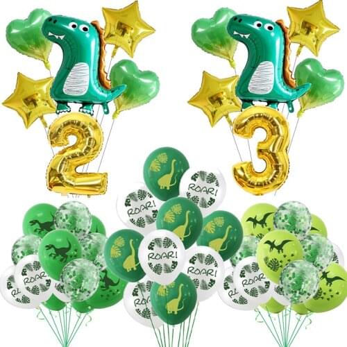 Cartoons Dinosaur Theme Aluminum Balloon Kids Jungle Birthday Party Cute Dinosaur Number Balloons House Decoration Glod