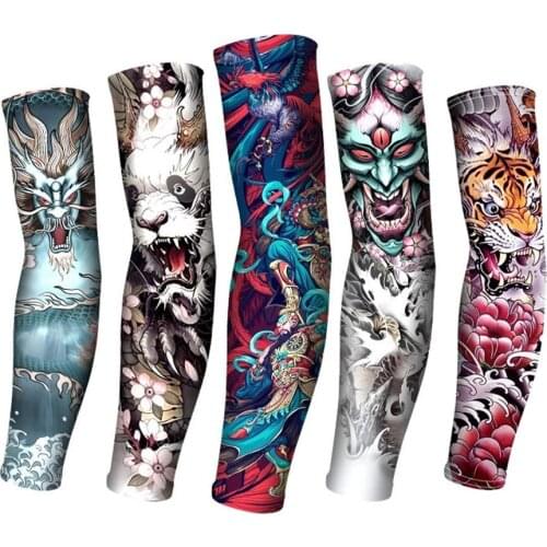 Men Long Summer Tattoo Sleeves Seamless Armguard Sun Protection Cover Outdoor Gloves Driving Ice Silk Women Arm Sleeves