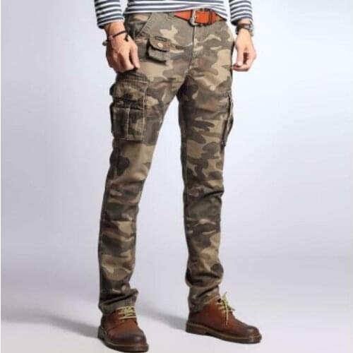 Men Worker Pants Cotton Slim Fit Pocket Skinny Casual Cargo Military Trousers