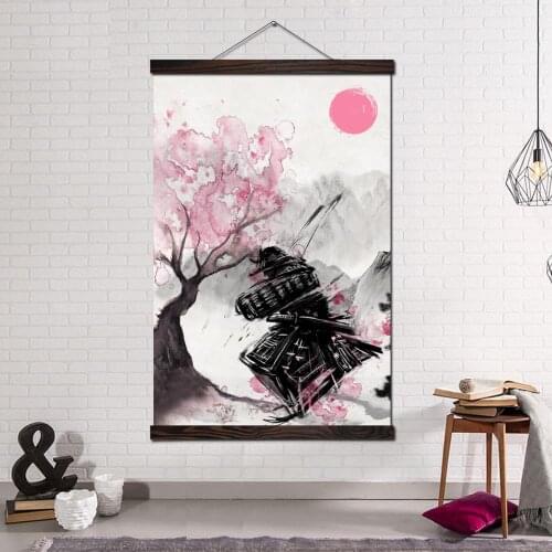 Wall Art Decor Canvas Painting Framed Posters and Prints Home Decoration Wall Pictures for Bedroom Japanese Art Cherry Samurai