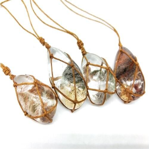 Natural Ghost Crystal Phantom Stone Healing Pendant Necklace Vintage Original Quartz Crystals Stone Good Luck Necklace Jewelry