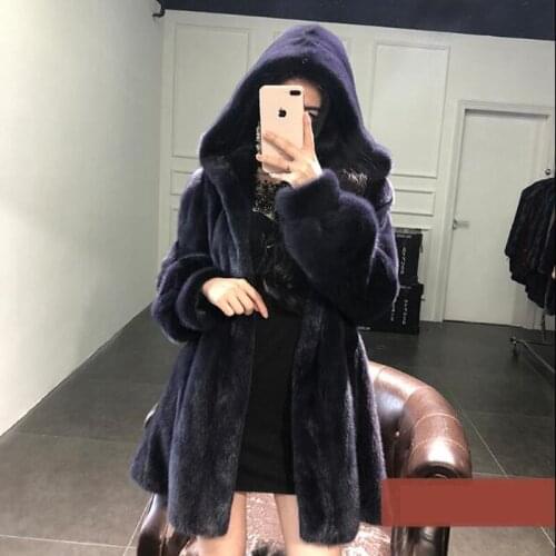 New real mink fur coat long ladies fur coat imported velvet suede