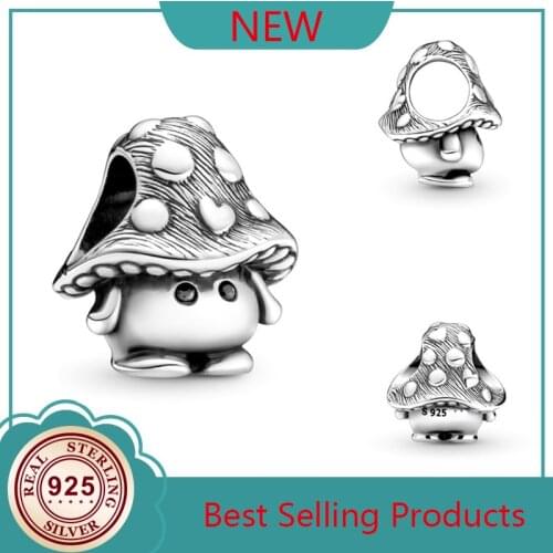 100% 925 Silver New Lovely Mushroom Beads Suitable For The Original Pandora Bracelet Necklace Womens Diy Charm Jewelry