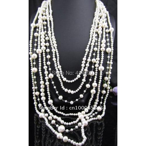 Fresh Water Party Dress Charm Necklace Cocktail Party Necklace Multilayer Pearl Necklace Pearl Chain Long