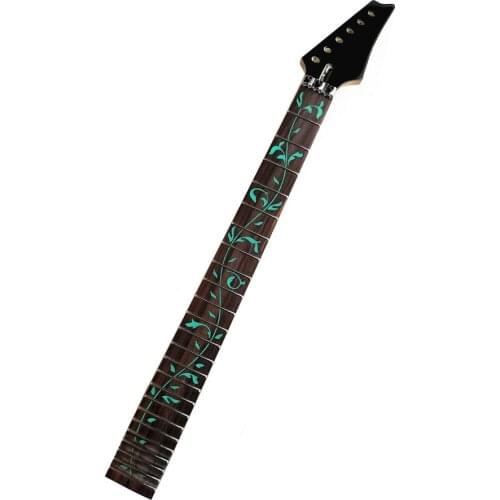 24 Frets inlay green tree of lifes maple Electric Guitar Neck rosewood fretboard black headstock Guitar accessories parts