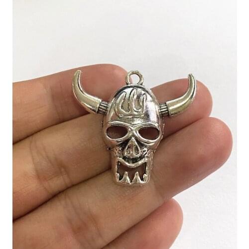 4pcs 30x34mm New Skull Cow Horns Charms Pendants Antique Silver Color Jewelry For DIY Making Handmade Necklace Accessories