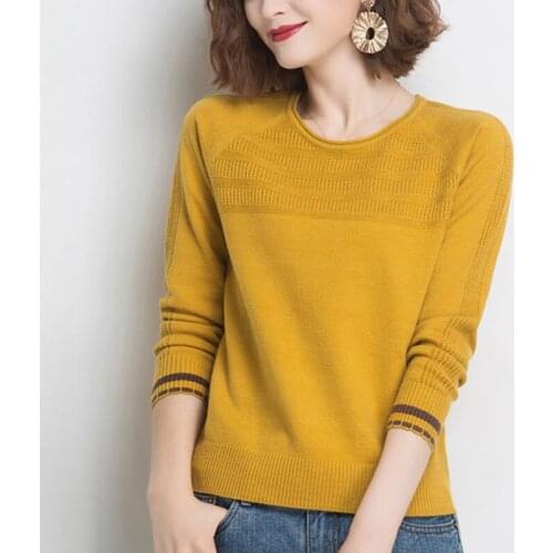 Casual Crewneck Knitted Sweater Women Loose Slim Classical Pullover spring ribbed long sleeve Knitwear Tops Korean Style