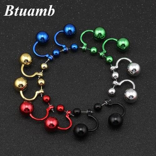 Btuamb Hot Selling Double Sides Big Beads Ball Earrings 11 Color Hook Cartilage Stud Earrings for Women Gift Party Accessories