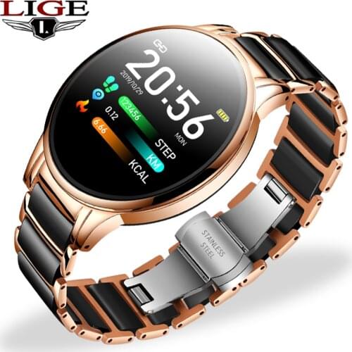 LIGE New Luxury Smart watch Women Heart Rate Blood Pressure Sport Multi-function For IOS Android Ceramic Strap Ladies Smartwatch
