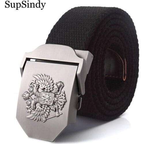 SupSindy canvas belt Russian National Emblem Alloy buckle military men belt Army tactical belts for Men Best quality male strap
